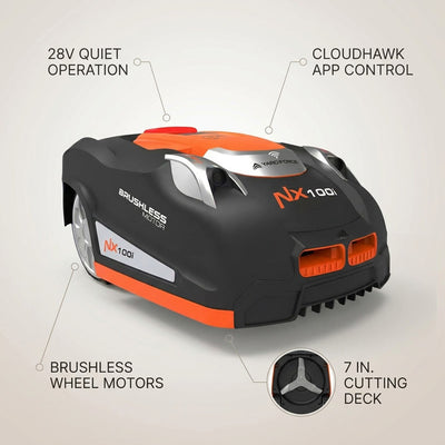 28-Volt 7 In. Robot Lawn Mower, Brushless Wheel Motors, Cloudhawk App and Wifi Control, 1/3 Acre