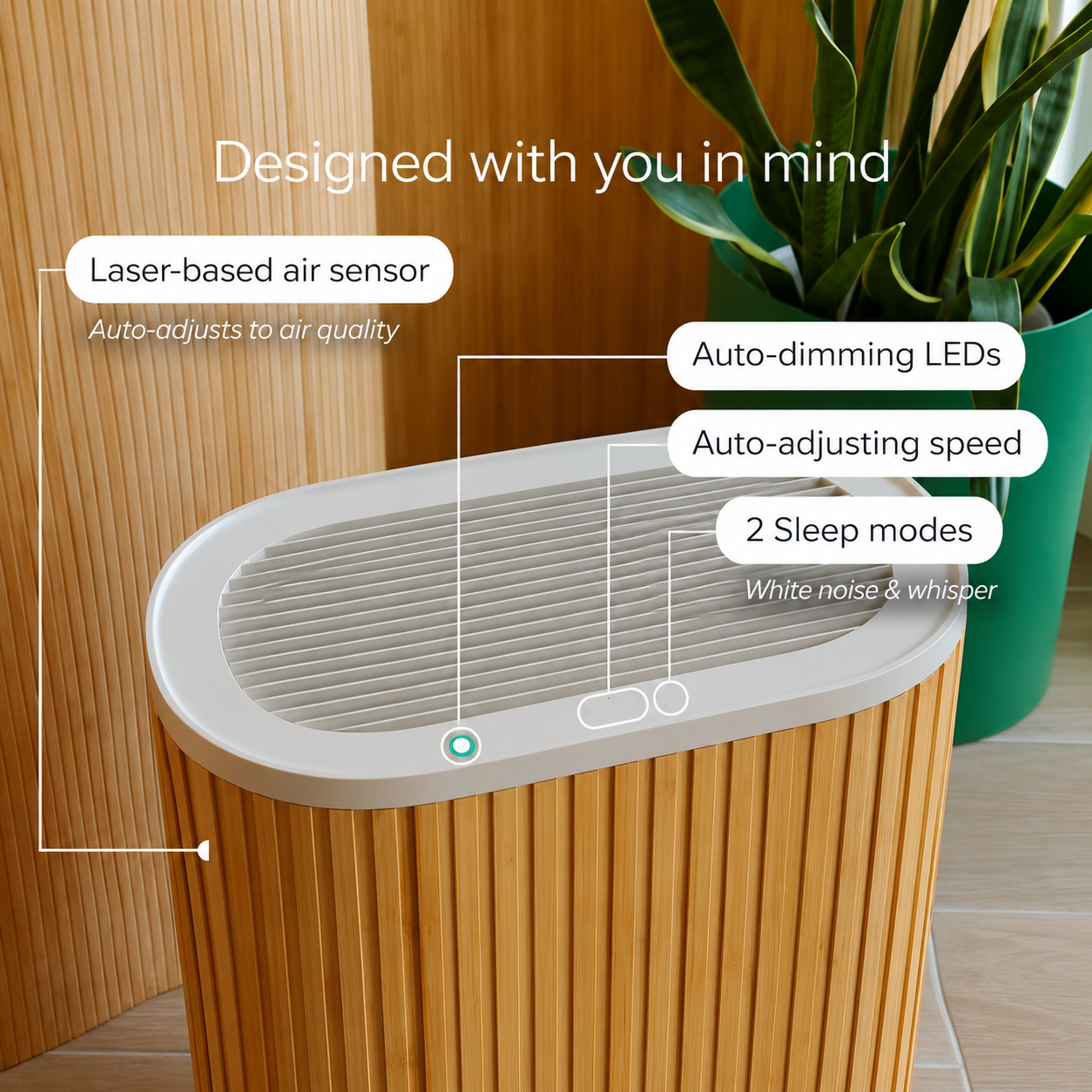 The  Air Purifier Max 3-In-1, Medical Grade, HEPA Filter, Ultra-Quiet, Coverage up to 1950 Sq Ft, Smart - Bamboo