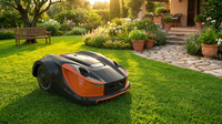 28-Volt 8 In. Cutting Width Robot Lawn Mower Revola X4E Mower, Brushless Wheel Motors, Cloudhawk App and Wifi Control — Lifestyle